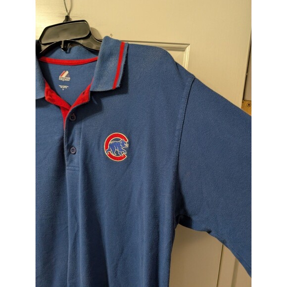 Vintage Majestic Chicago Cubs Polo Shirt Men’s Medium Blue Red Trim MLB Cotton - Picture 9 of 13